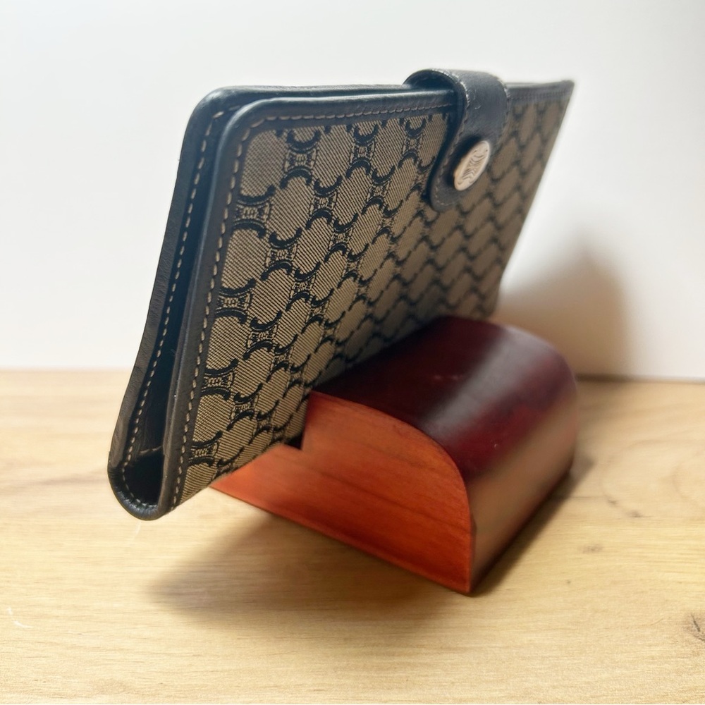 Celine Vintage Macadam Canvas Long Bi-fold Wallet in black with leather trim EUC - Picture 6 of 12